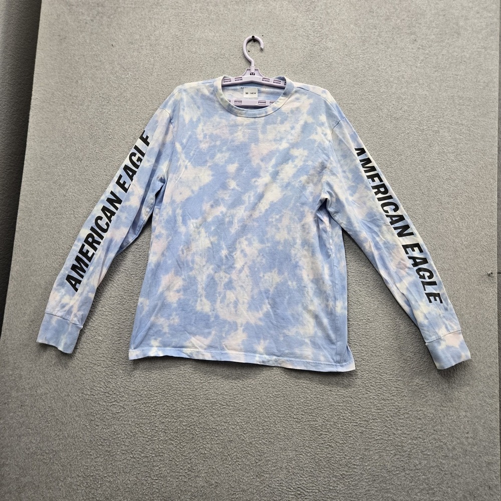 American Eagle Outfitters Men Shirt L Blue Tie Dye Abstract Circle Graphic Tee